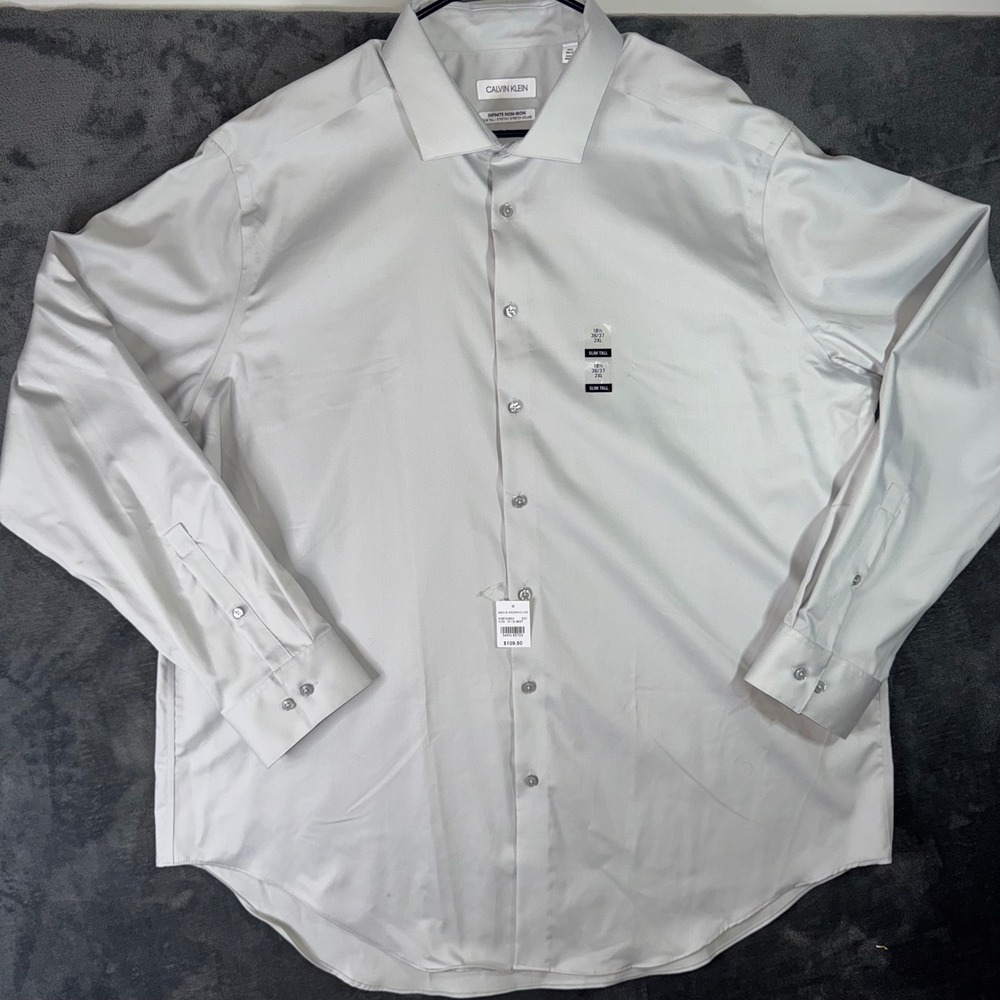 Mens 2XL Calvin Klein Dress Shirt NWT New Slim Tall Infinite Non-Iron Stretch
